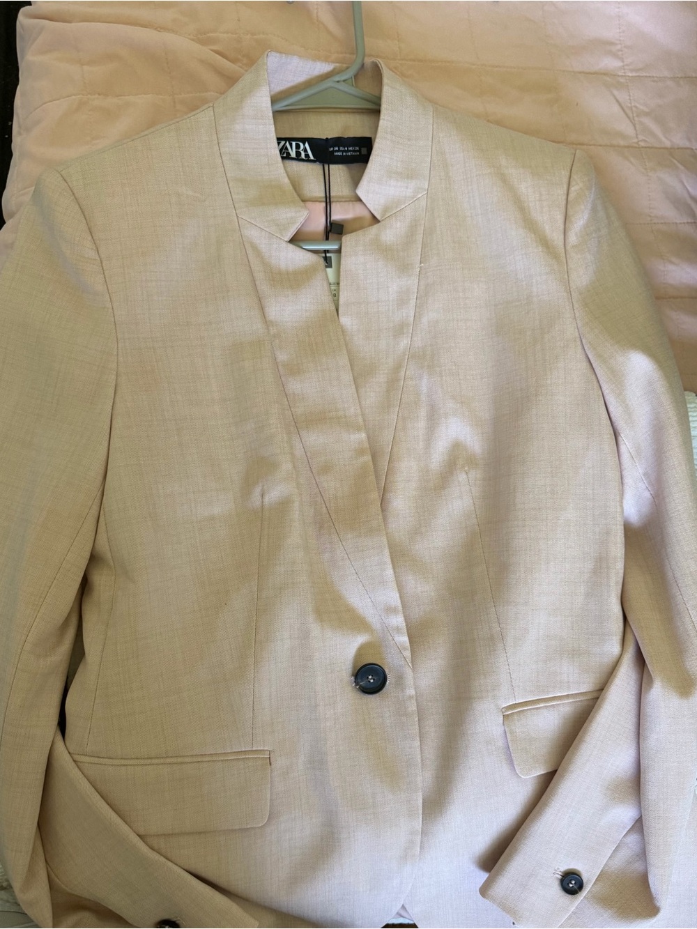 Zara Blush Pink Collarless Single-Button Blazer